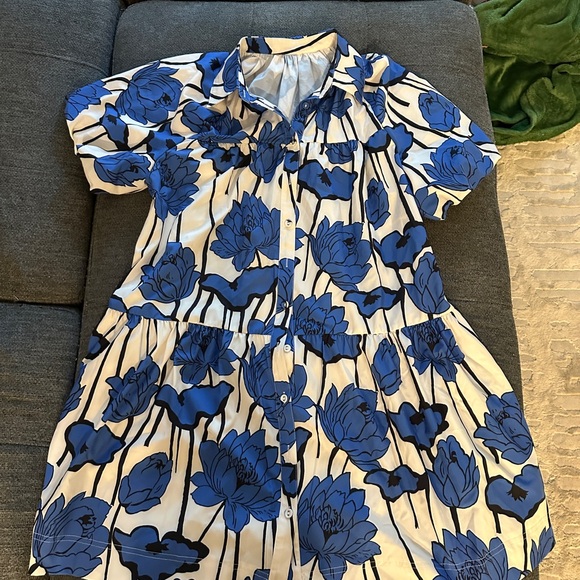 Dresses & Skirts - Floral Blue and White Button-Up Dress